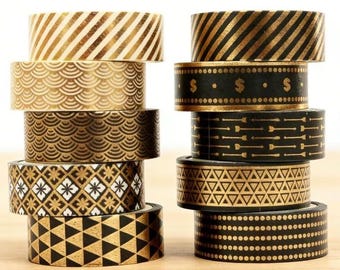 Bronzing Washi Tape Set – 5 rullar – Geometriska mönster – 15 mm x 5 m