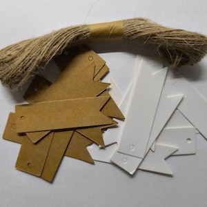 Tarjetas de papel o banderas de etiquetas de papel | 70 x 20 milímetros | Papel kraft o blanco | Etiquetas de precios, etiquetas de regalo, etiquetas de ropa.