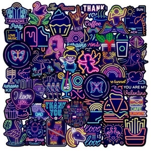 Neon cartoon stickers | citytrip, reisstickers