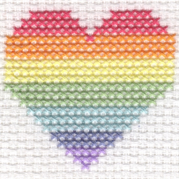 Pastel Rainbow Heart Beginner's Cross Stitch Card Kit