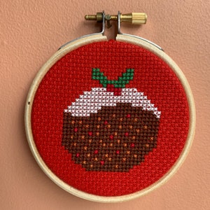 Small Christmas Pudding Cross Stitch Kit with Hoop