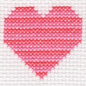 Pink Striped Heart Beginner&#39;s Cross Stitch Card Kit