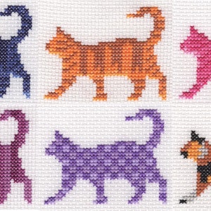 Six Striding Cats Cross Stitch Charts (Downloadable PDF)