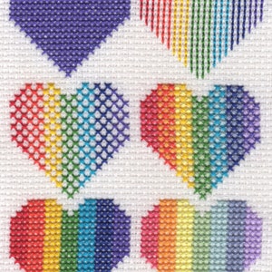 Six Rainbow Hearts Cross Stitch Card Kit