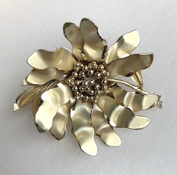 Vintage Gold Flower Coro Brooch, 1950s - image 2