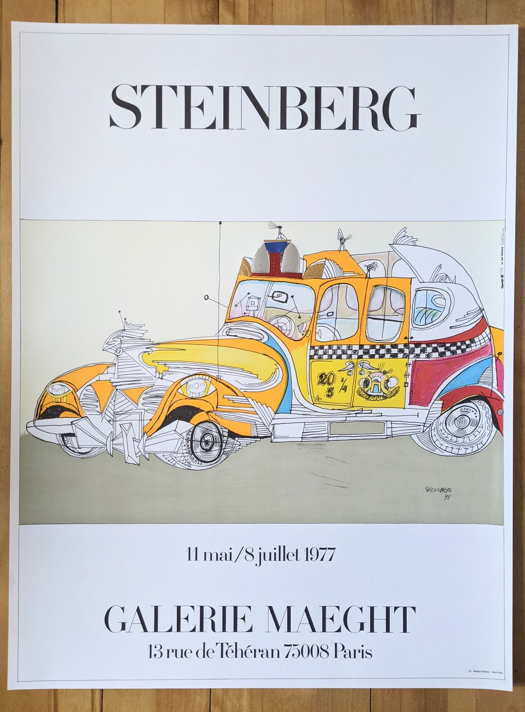 Affiche Originale Exposition Saul Steinberg Taxi 1977 Maeght