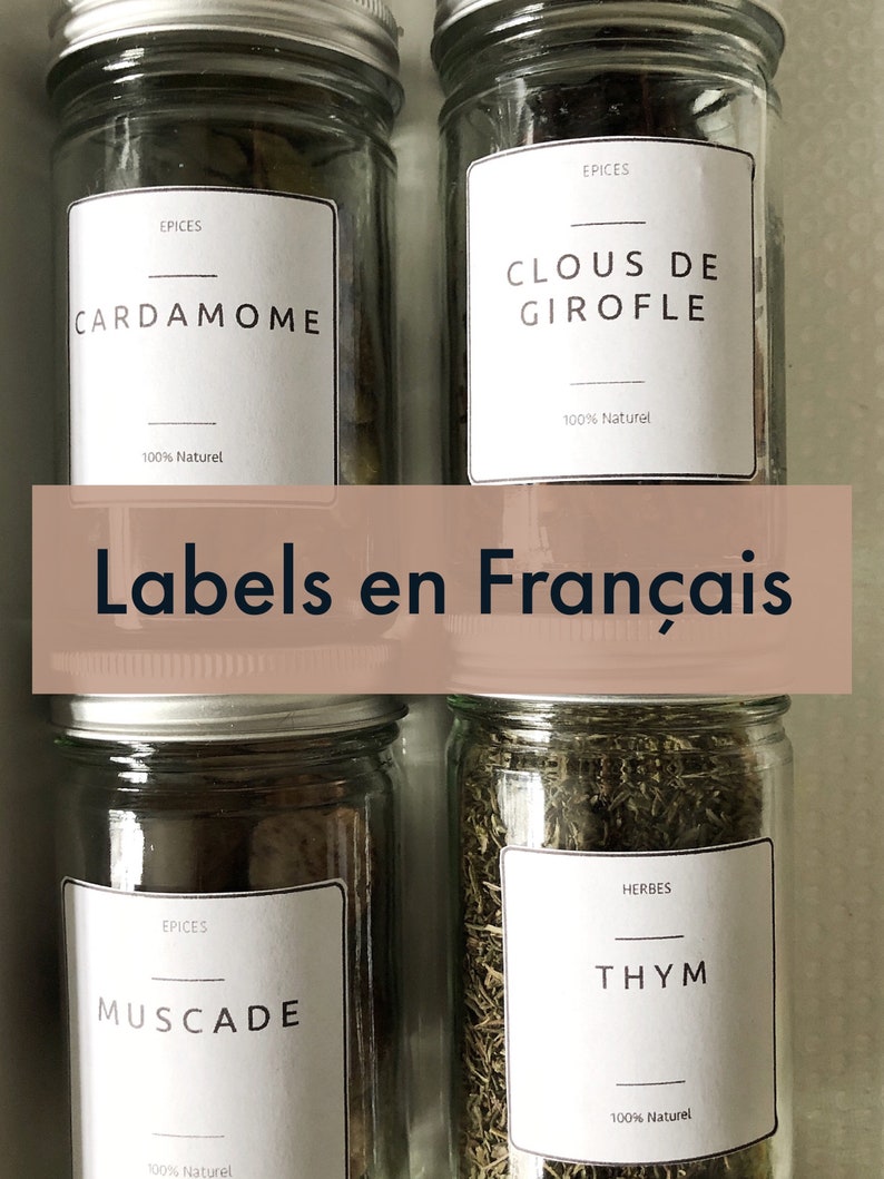 Français Printable Spice Labels with Modern Minimalist Design DIY Print at Home Zero Waste lifestyle french, pantry image 1