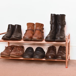 Copper Shoe Rack, Copper Pipe Shoe Rack, Industrial Style Shoe Storage, Shoe Organiser, 2 Shelf Shoe Rack