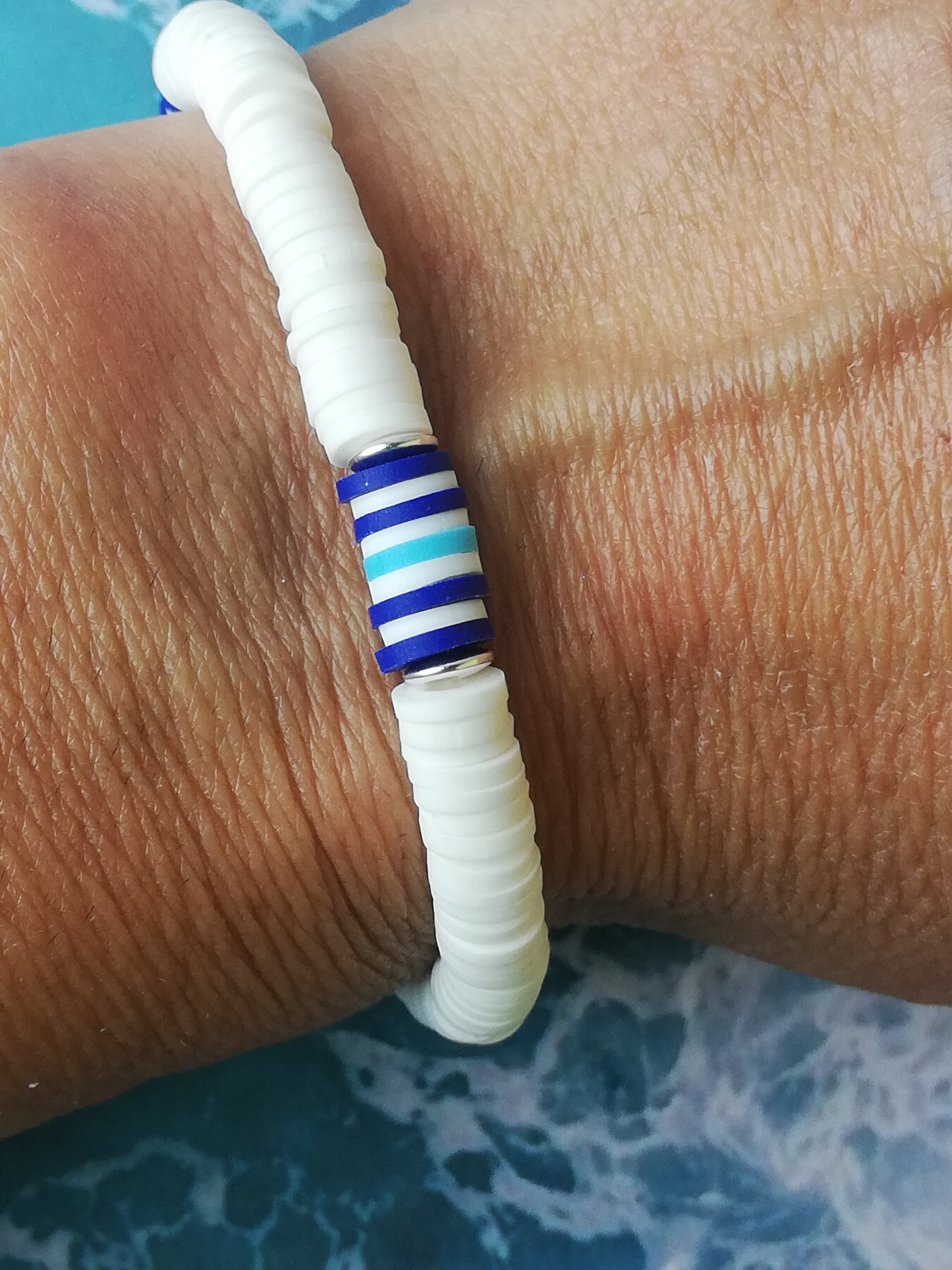 Surfer style bracelet with heishi beads and silver white and Etsy