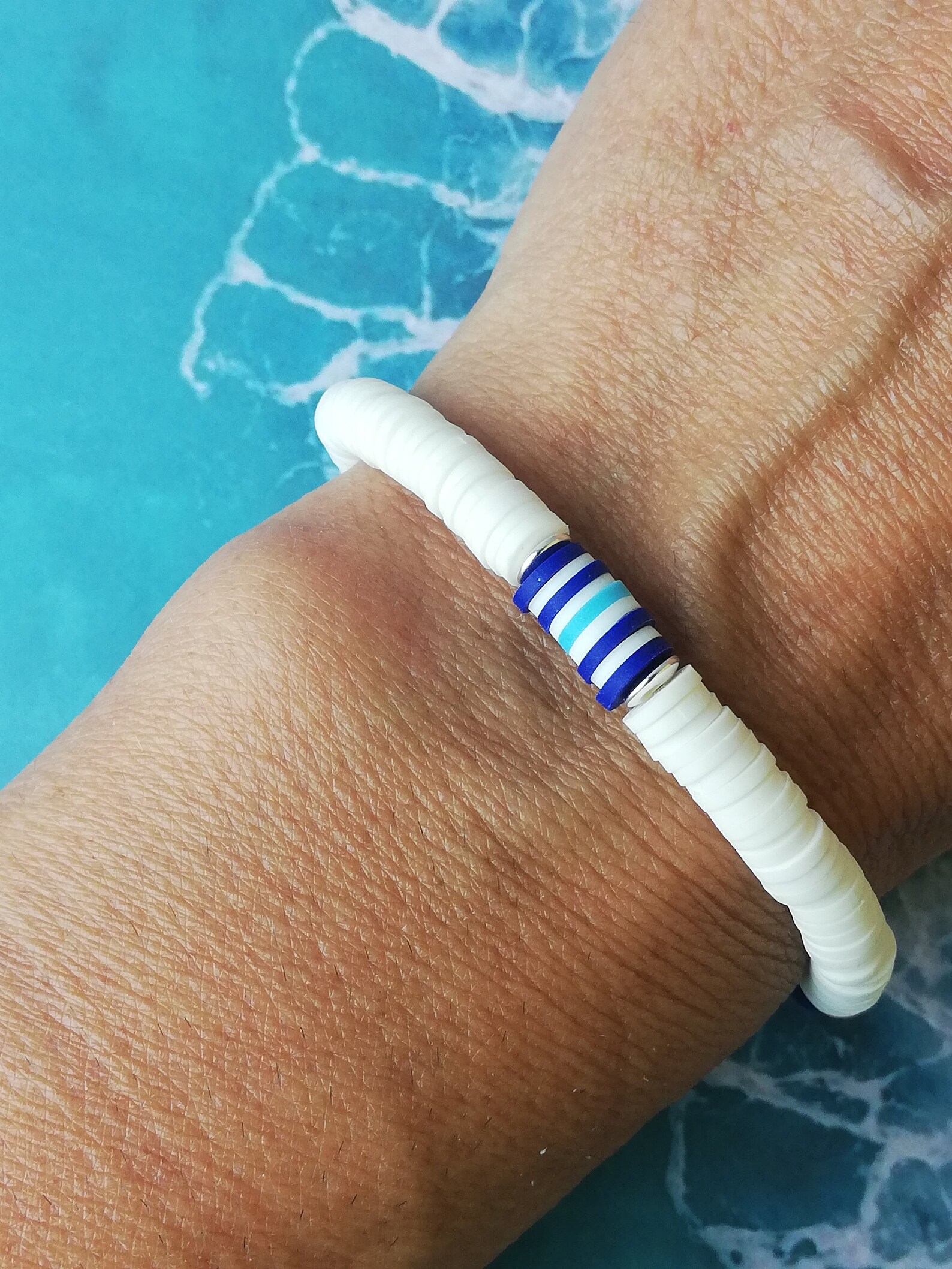 Surfer style bracelet with heishi beads and silver white and Etsy