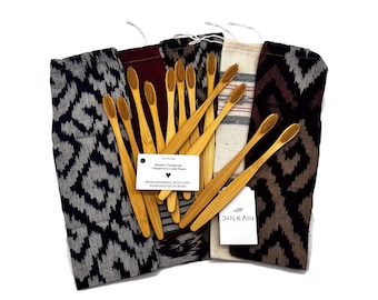 Bamboo Toothbrush Set | Handmade Batik Pouch, Eco-Friendly Gift