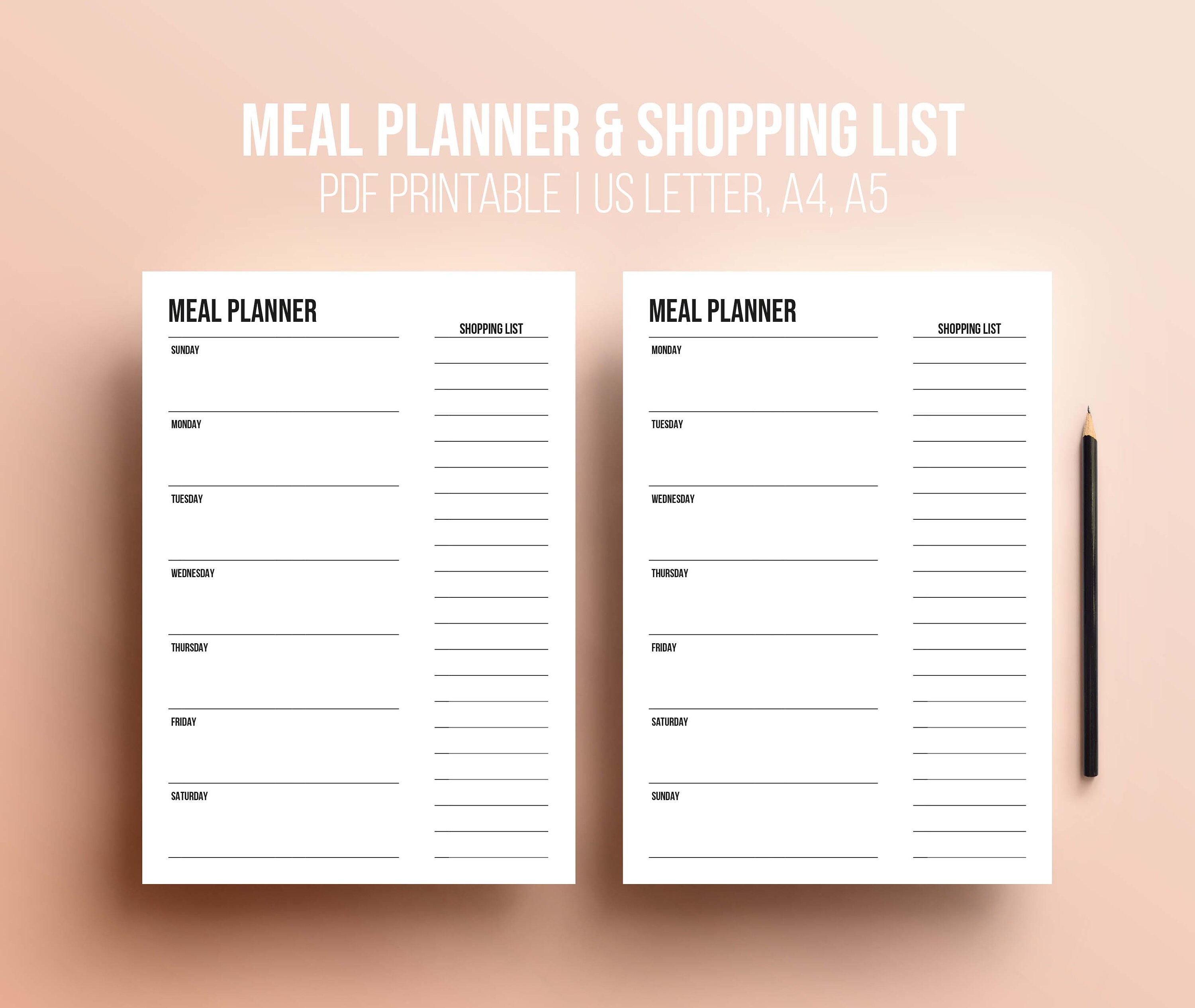 Weekly Meal Planner With Grocery List Printable, A4/A5/US LETTER - Etsy