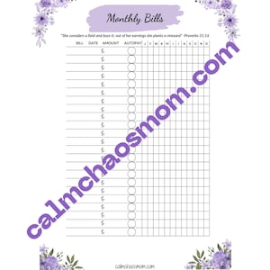 Monthly Bills Tracker Printable | Proverbs 31 Finance Planner | Jan-Dec & Aug-Jul Yearly Versions | Digital Download