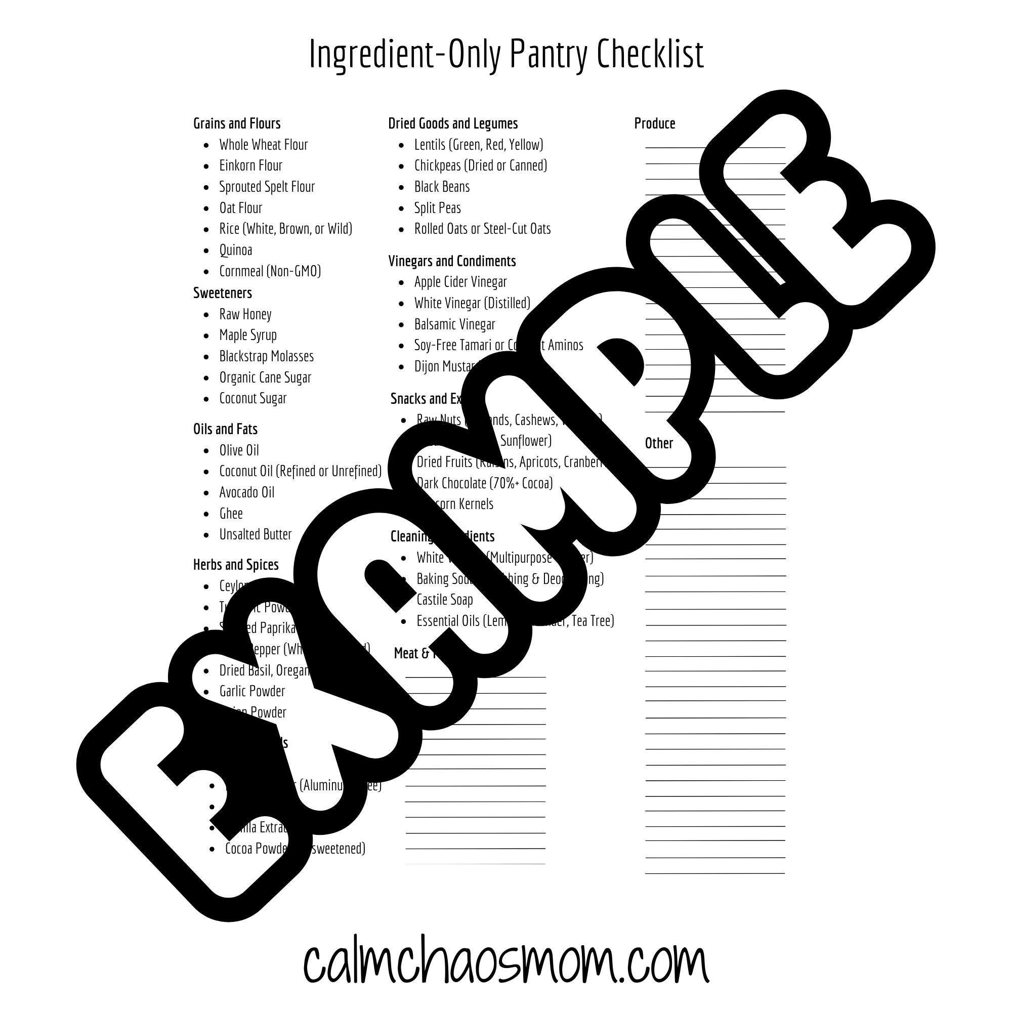 Ingredient-Only Pantry Checklist | Printable PDF for Wholesome Living ...