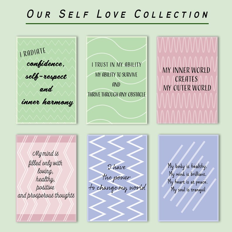 6 Printable Affirmation Cards Self Love Vision Board Cards Etsy