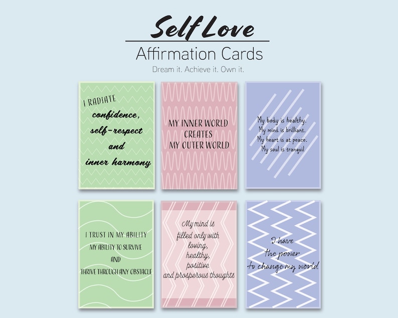 6 Printable Affirmation Cards Self Love Vision Board Cards | Etsy