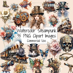 Steampunk Clipart-Pack | 35 hochwertige PNG Clip Art Dateien | Viktorianische Aquarell Fantasy Bilder