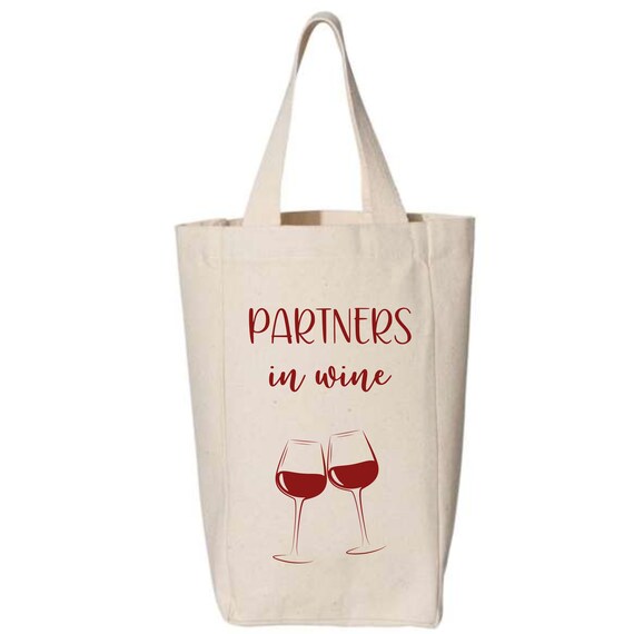 Partners in Wine Tote Bag Date Night Totes Wine Tasting Bachelorette Party Winery Double Bottle Carrier Wine Lover Gift Wedding Etsy