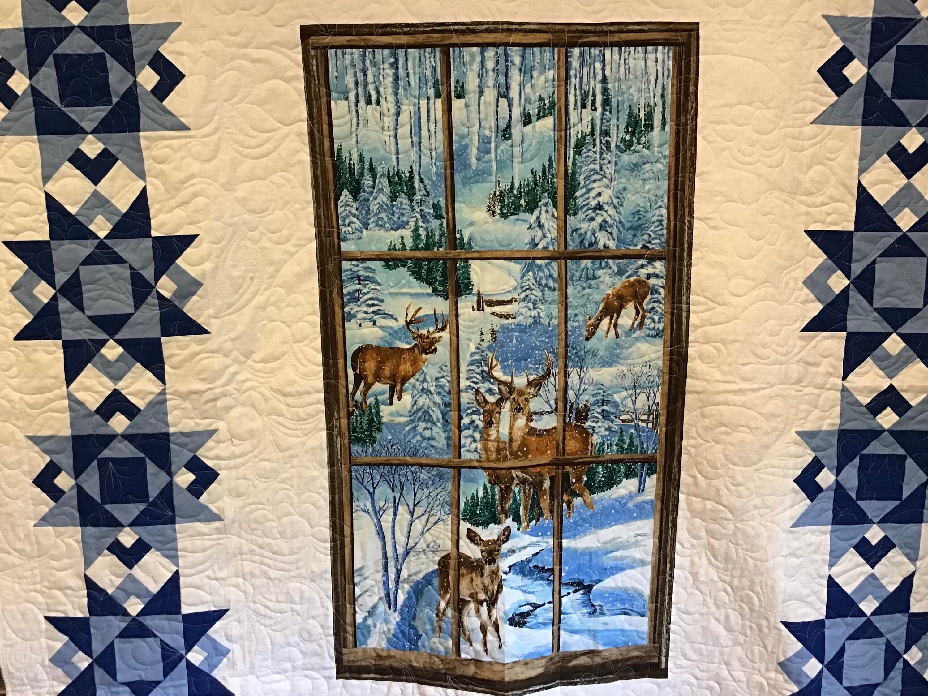 Winter Deer Panel Quilt Lap Throw Quilt Blue and White Etsy.de
