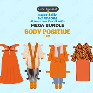 85-pack Body Positive Printable Dress Up Set for Paper Doll, Clothes Bundle, Activity for girls, Modern Paper Doll, Gift for toddler,Fashion