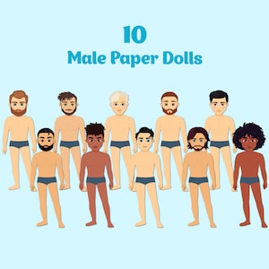 10 Printable Male Paper Dolls, Digital Download, Boy paper doll activity set, Paper craft, Modern Boys Fashion, Character constructor