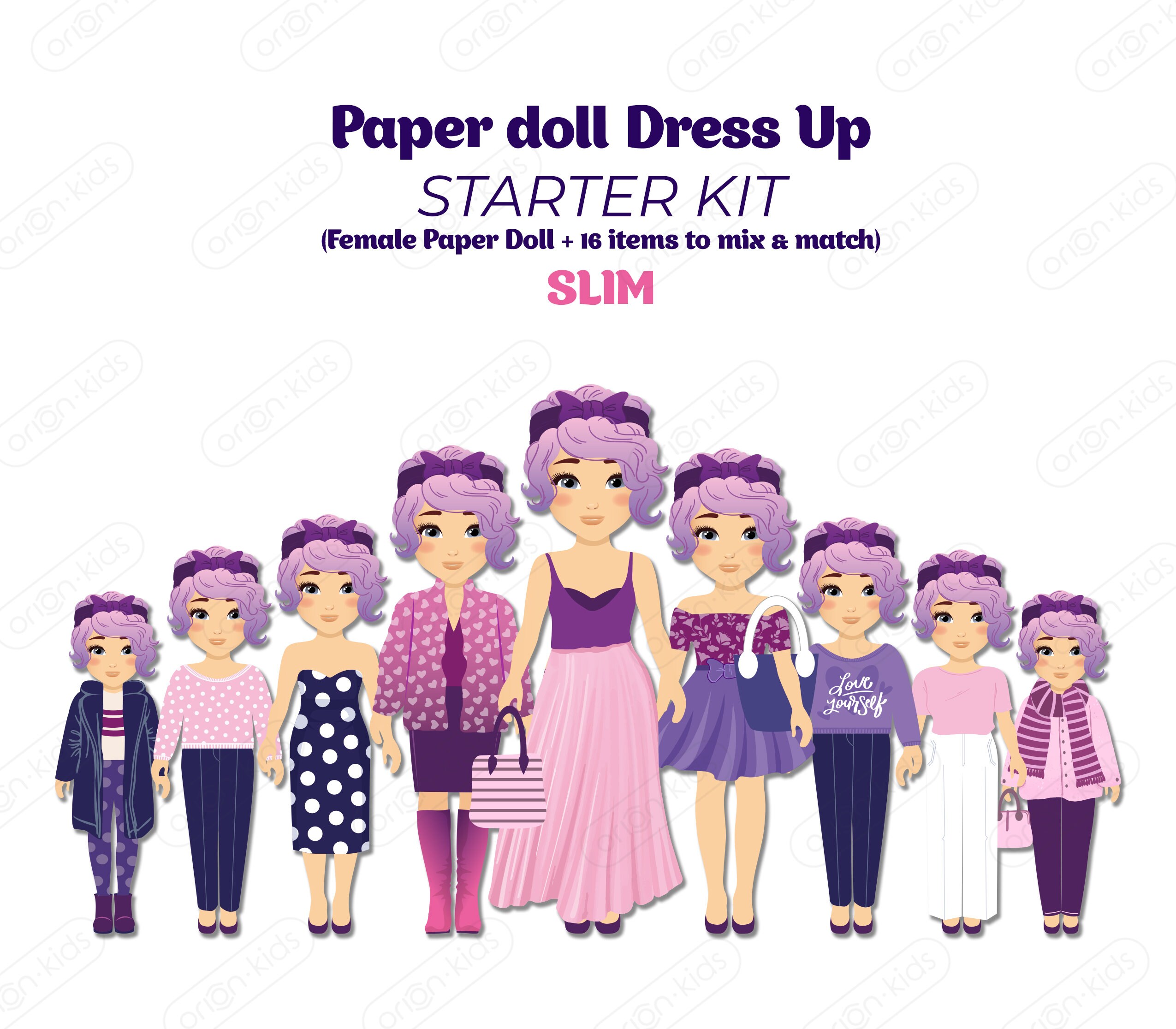 Purple & Pink Printable SLIM Paper Doll Starter Kit With Set Etsy