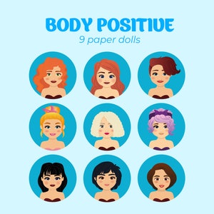 SET of 9 Body positive Printable Paper Dolls, Activity for girls, Plus Size Dolls, Cut out activity craft, Light Skin tones paper dolls