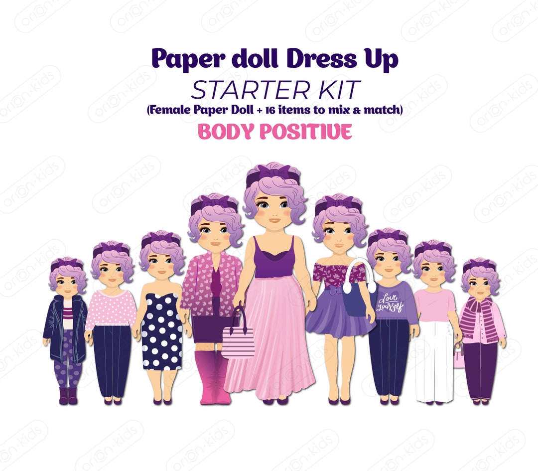 Purple Printable Paper Doll Starter Kit With Set of Interchangeable ...