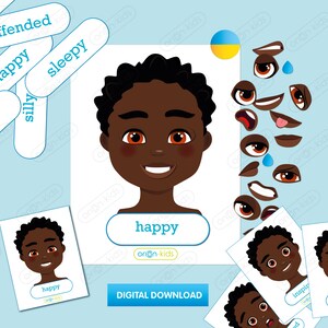 Páginas de atividades EMOTIONS, Download instantâneo, Cartões Montessori fofos, Educação domiciliar, Atividade para meninos, Quadro de sentimentos, Menino americano, flashcards