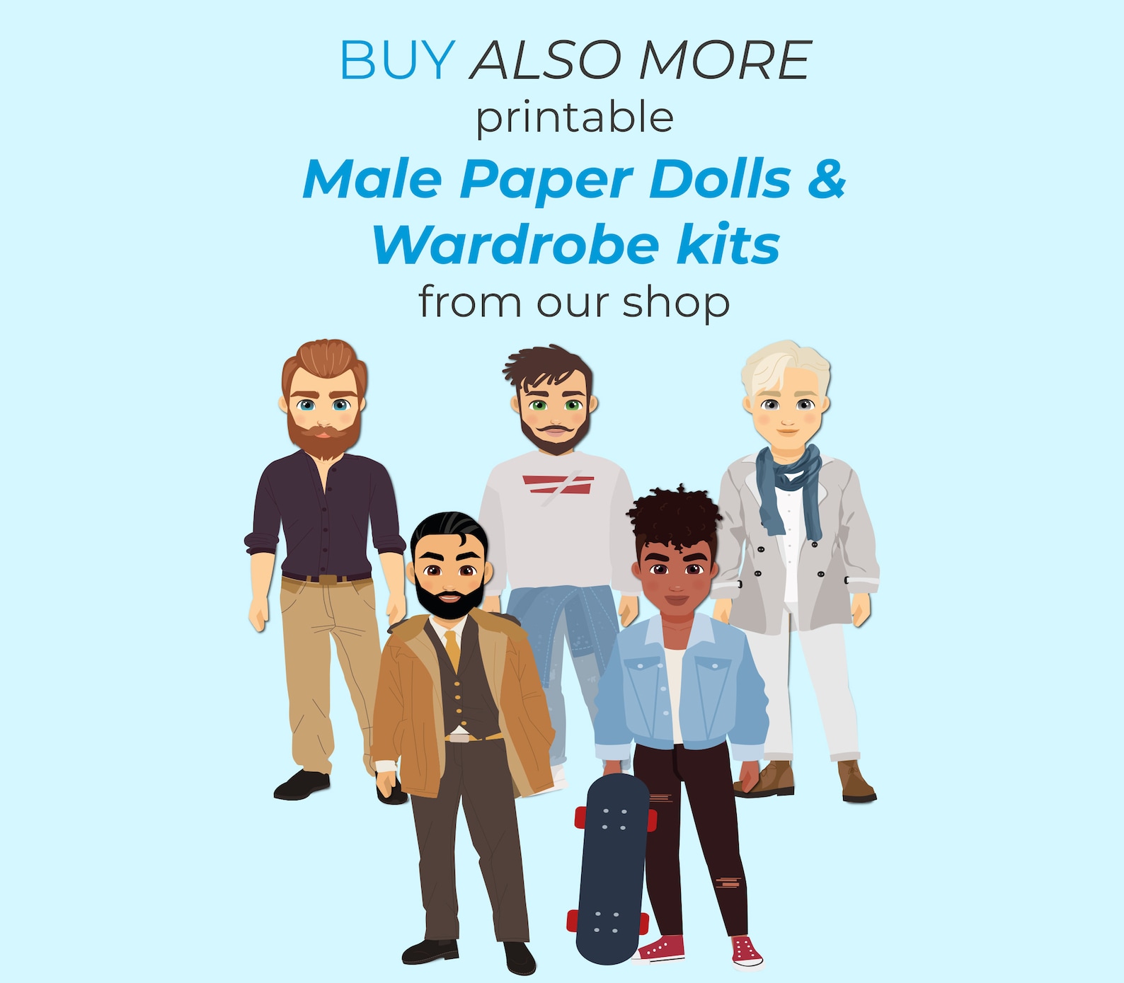 Printable Male Paper Doll Dress up Set, Digital Download Paper Dolls, Boy Paper Doll Activity