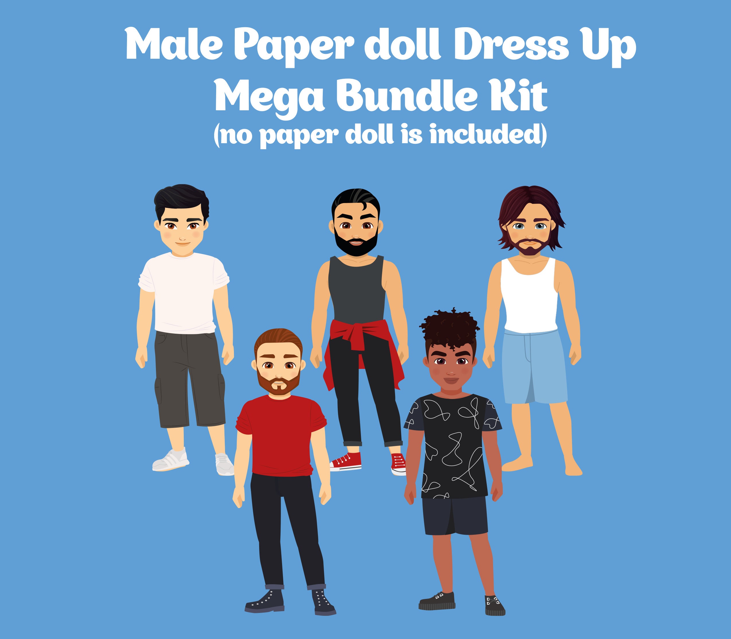 29 Printable Male Paper Dolls Dress up Kit, Instant Digital Download ...