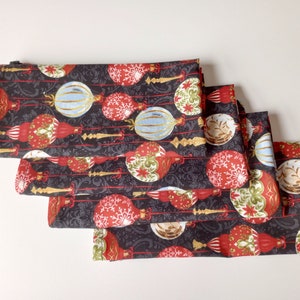 Holiday Wishes Dining Napkins Dining cloth napkins Cotton table Napkins Ornament napkins Red and Black napkins Christmas napkins
