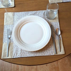 Beige Medallion Placemat Set Cloth placemat Cotton table placemat Decorative placemat Modern placemat Dining placemat Dining placemat set