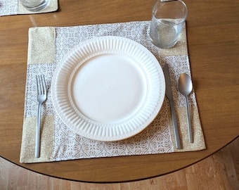 Beige Medallion Cotton Placemat Set Modern Dining Table Decor