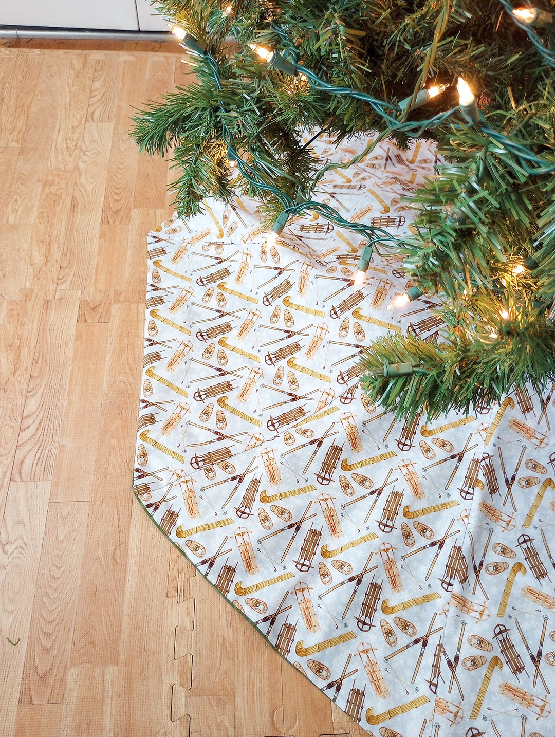 Rustic Sledding Christmas Tree Skirt Winter Tree Skirt Cozy Cabin