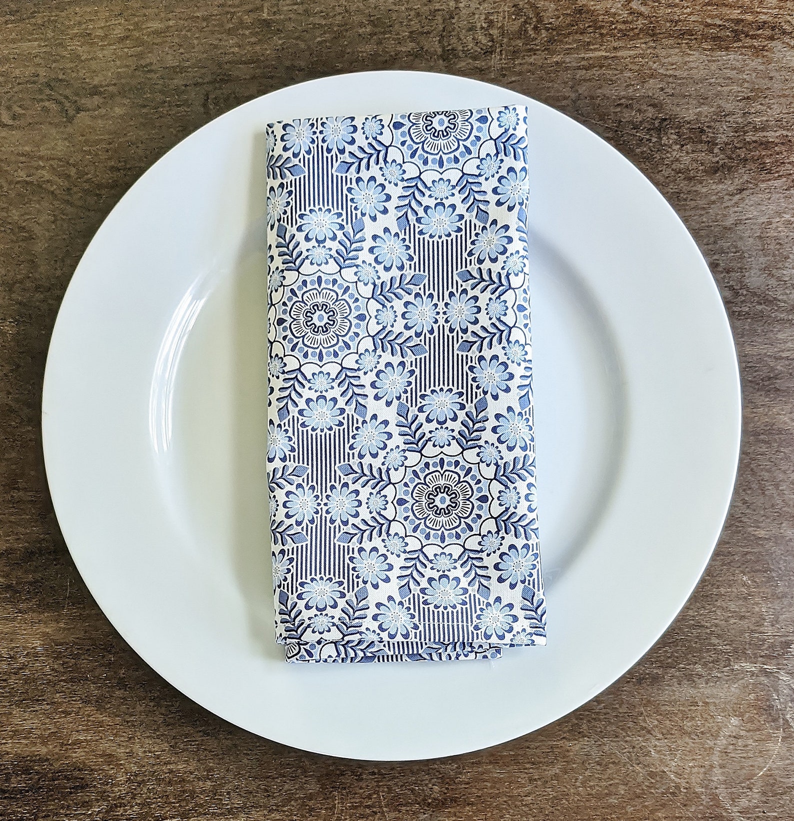 Blue & White Bloomsy Cotton Napkin Set of 4 Modern napkins Etsy