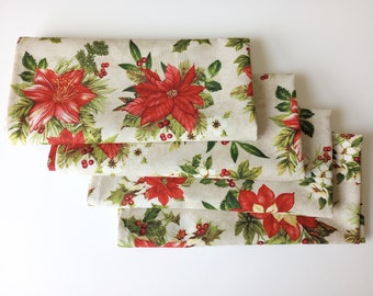 Fresh Poinsettia Napkins Christmas Dining Napkins Handmade Holiday Table Decor  Red and Cream Cotton Christmas Dinner Napkins