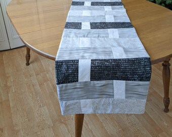 Gray and White Quilted Table Runner Modern Table Decor Handmade Long Table Runner