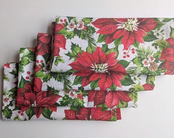 New Poinsettia Fabric Napkins Christmas Dinner Decor 20" Square Handmade