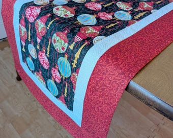 Christmas Ornament Table Runner Retro Holiday Decor Quilted Table Topper