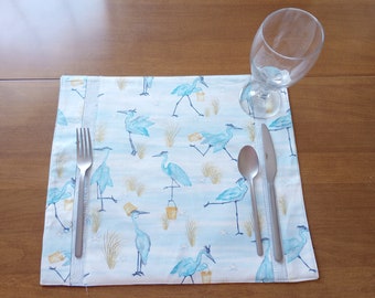 Blue Heron Seaside Placemats Coastal Bird Placemats Beach cottage Placemats Vintage Coastal Placemats Bird Placemats, Housewarming gift