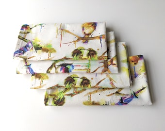 Watercolor napkins Stained glass bird Napkins Songbird napkins Bird napkins Brunch napkins Dinner Table napkins Cotton dinner napkins