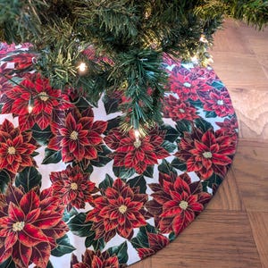 Burgundy Poinsettia Tree Skirt Colorful tree skirt Contemporary tree skirt Xmas tree base cover Artificial Christmas tree skirt