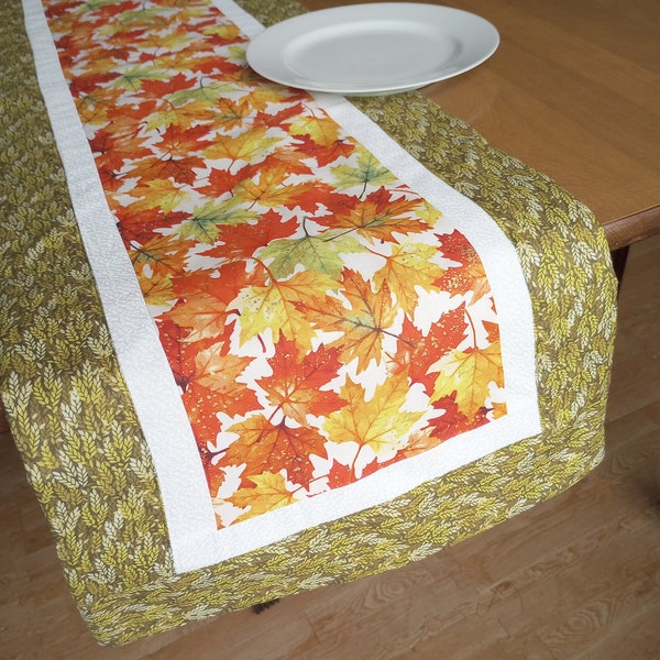 Fall Leaves Table Runner Green Autumn leaves Table Runner Fall Table Runner Fall housewarming gift table decor Thanksgiving Family Dinner