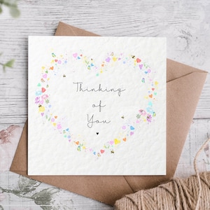 Thinking of you Card / Thinking of you heart / Heart Card / Sympathy Card / Bee Card / Butterfly Card / Condolence Card / Thoughtful Card