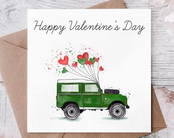 Land Rover Valentine's Card: Green 'Landy' with Hearts