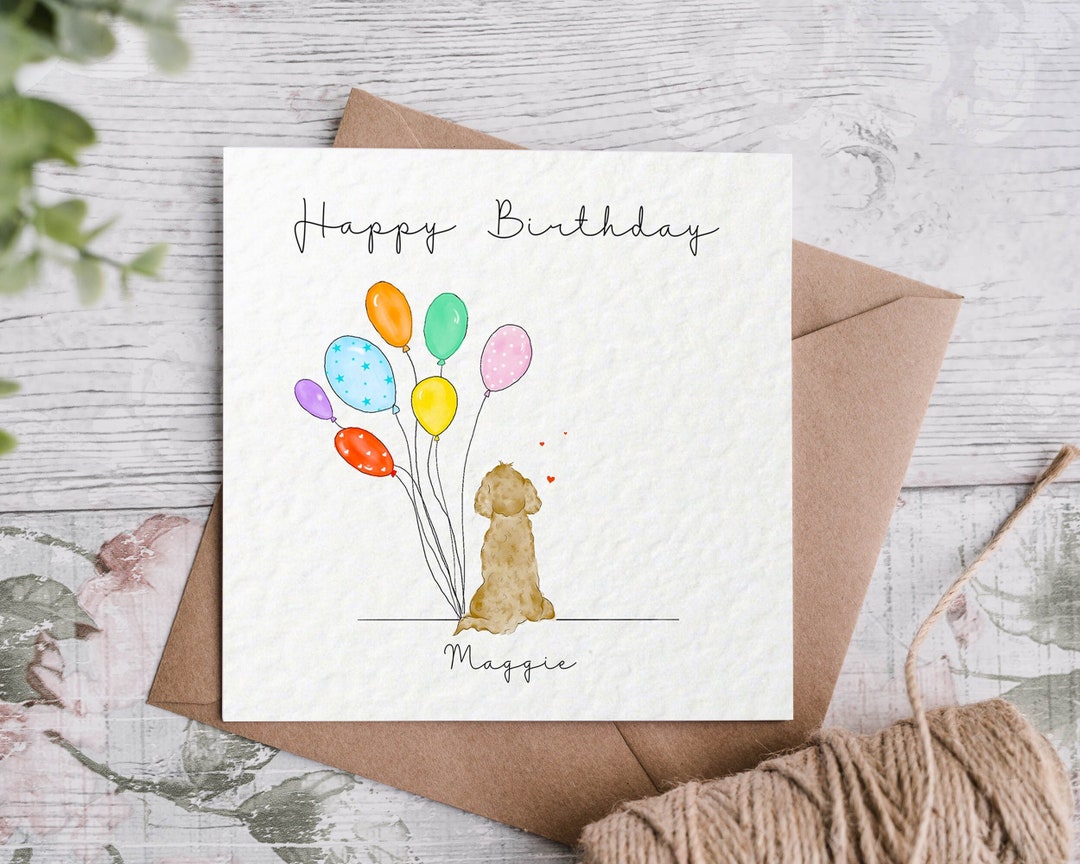 Personalised Dog With Balloons Birthday Card / Dog Birthday Card ...