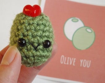 Tiny Olive Plush, Cute Olive Plushie, Small Stuffed Animal Olive Plush, Olive Amigurumi Stuffie