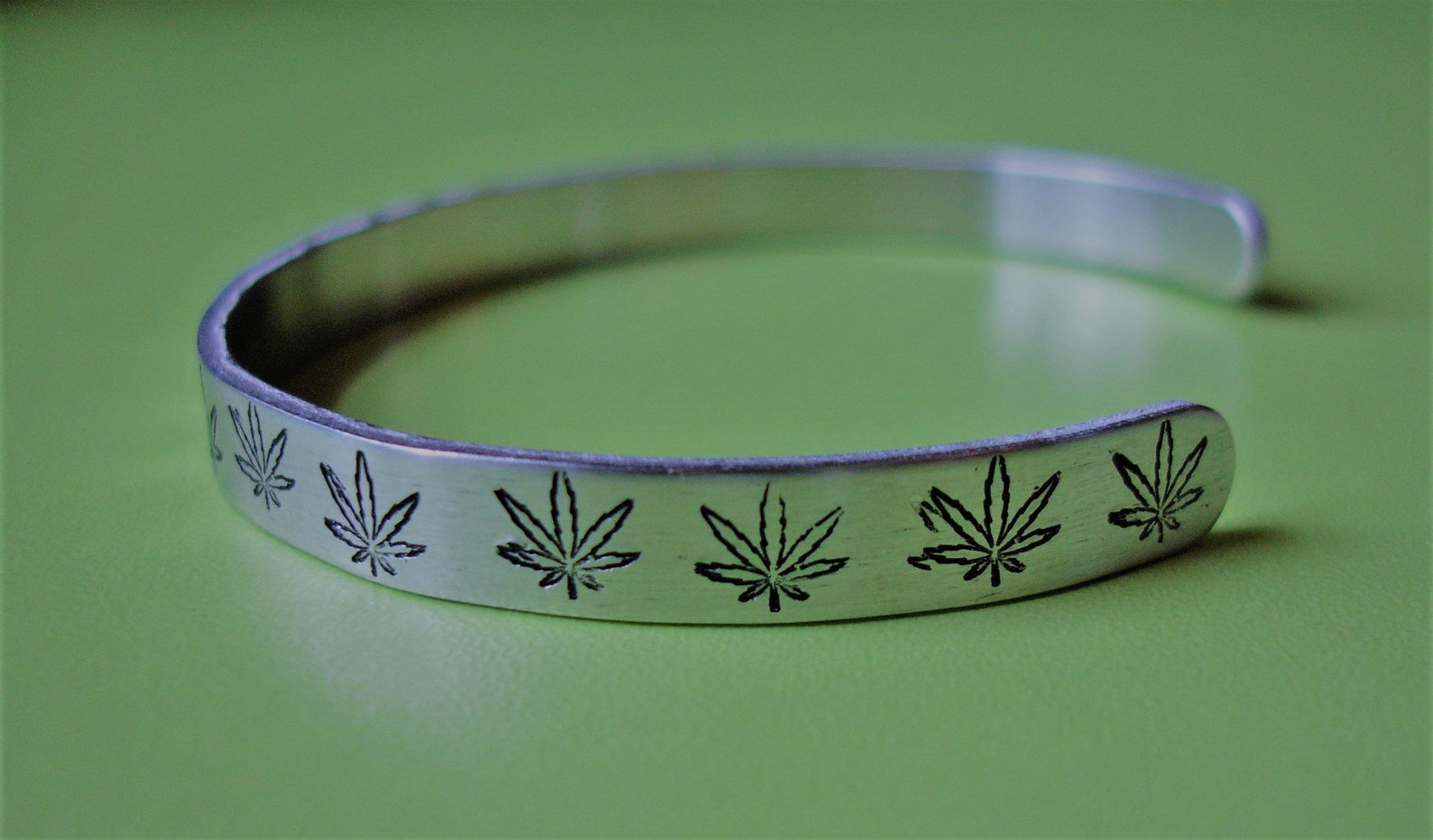 Cannabis Cuff Bracelet handstamped metal jewelry 6 Etsy