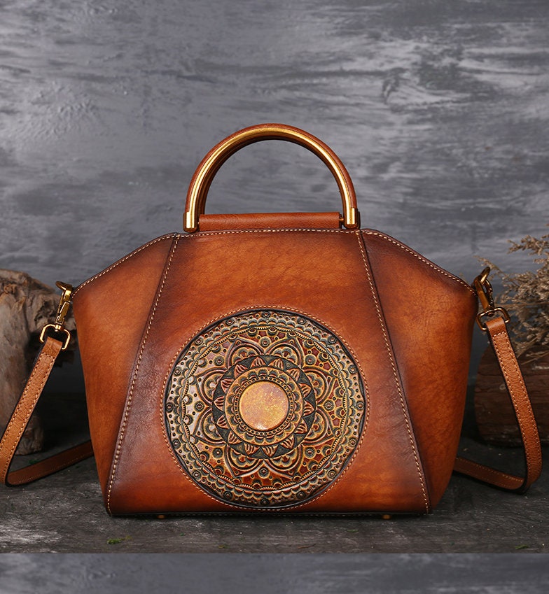 Stylish Real Leather Bag. Merced Tooled Leather Bag | Etsy